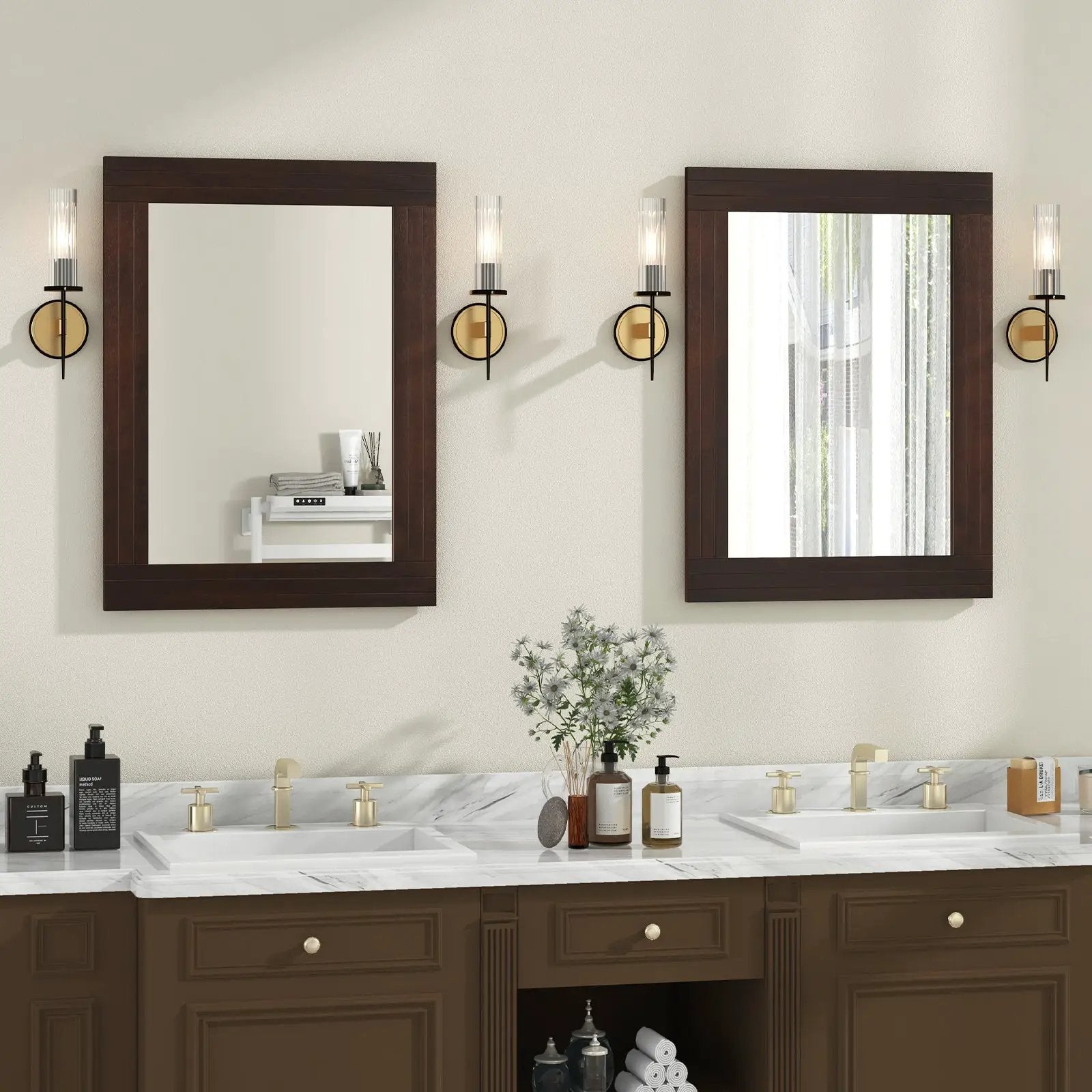 Wood Framed Wall Mirror for Bedroom Living Room Vanity Entryway-Brown by DirectDeals