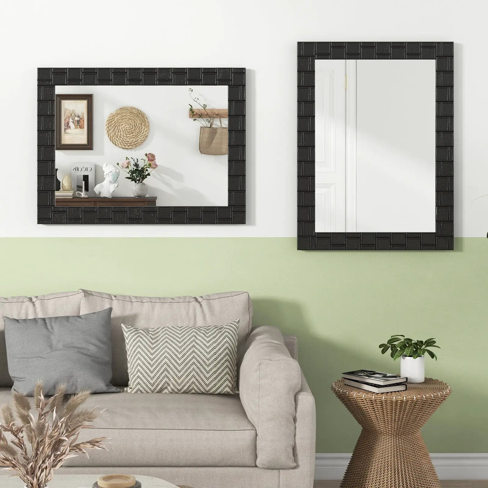 Wood Framed Wall Mirror Rectangle Vanity Mirror for Living Room Entryway-Black by DirectDeals