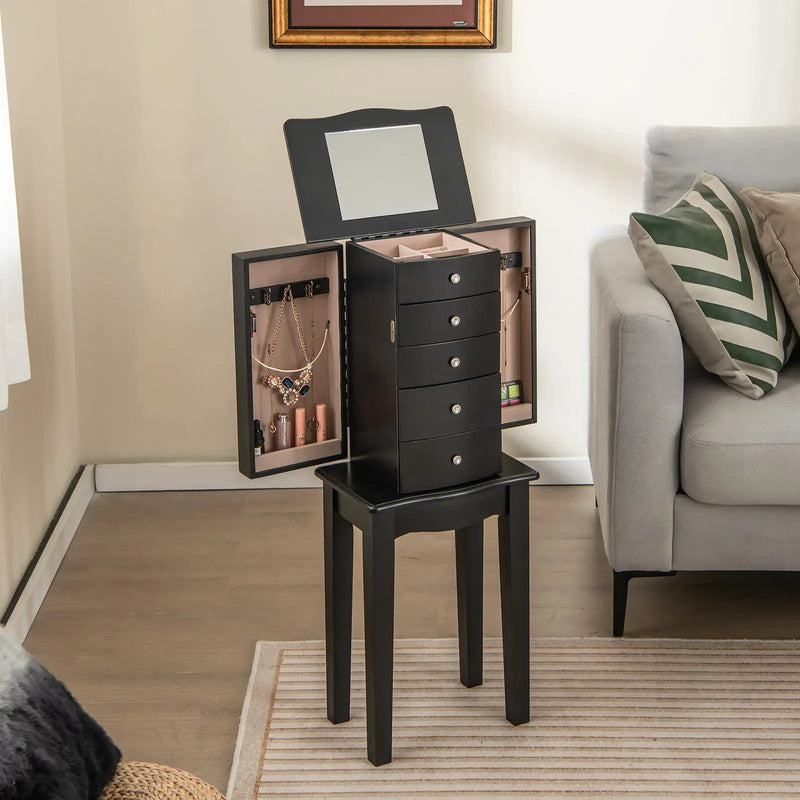 Jewelry Armoire with Top Flip Mirror and 4 Drawers by DirectDeals