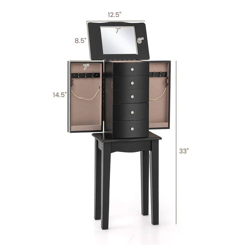 Jewelry Armoire with Top Flip Mirror and 4 Drawers by DirectDeals