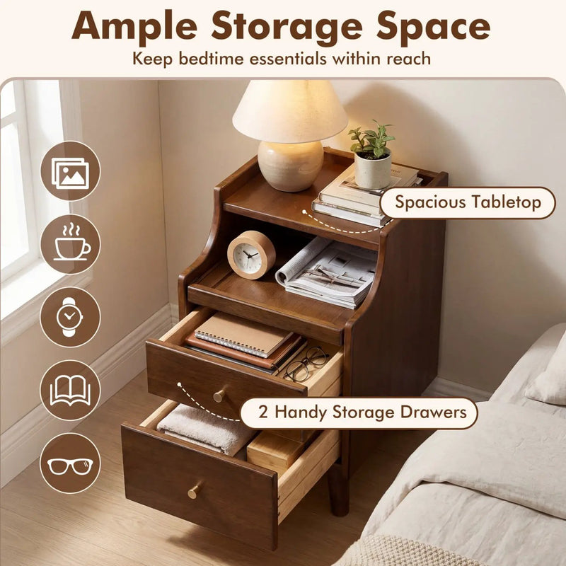 Wood Nightstand Set of 2 with Drawers and Solid Wood Legs by DirectDeals
