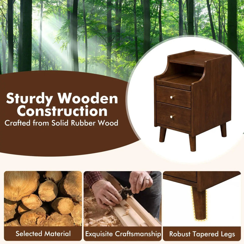 Wood Nightstand Set of 2 with Drawers and Solid Wood Legs by DirectDeals