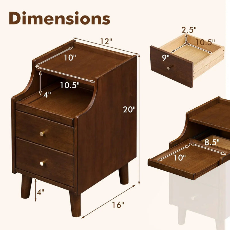 Wood Nightstand with Drawers and Solid Wood Legs for Bedroom by DirectDeals