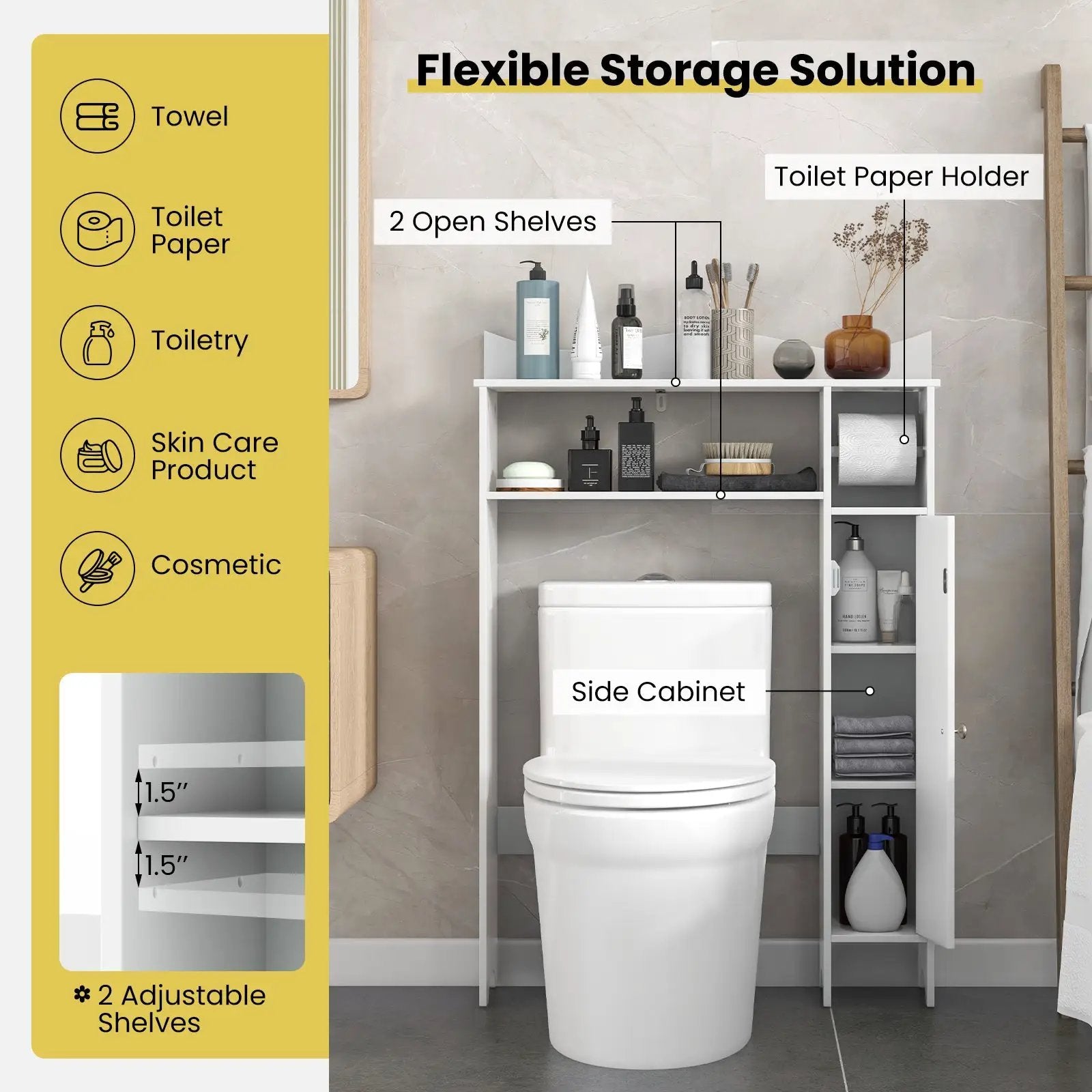Wood Over the Toilet Bathroom Space Saver with Paper Holder and Shelf by DirectDeals