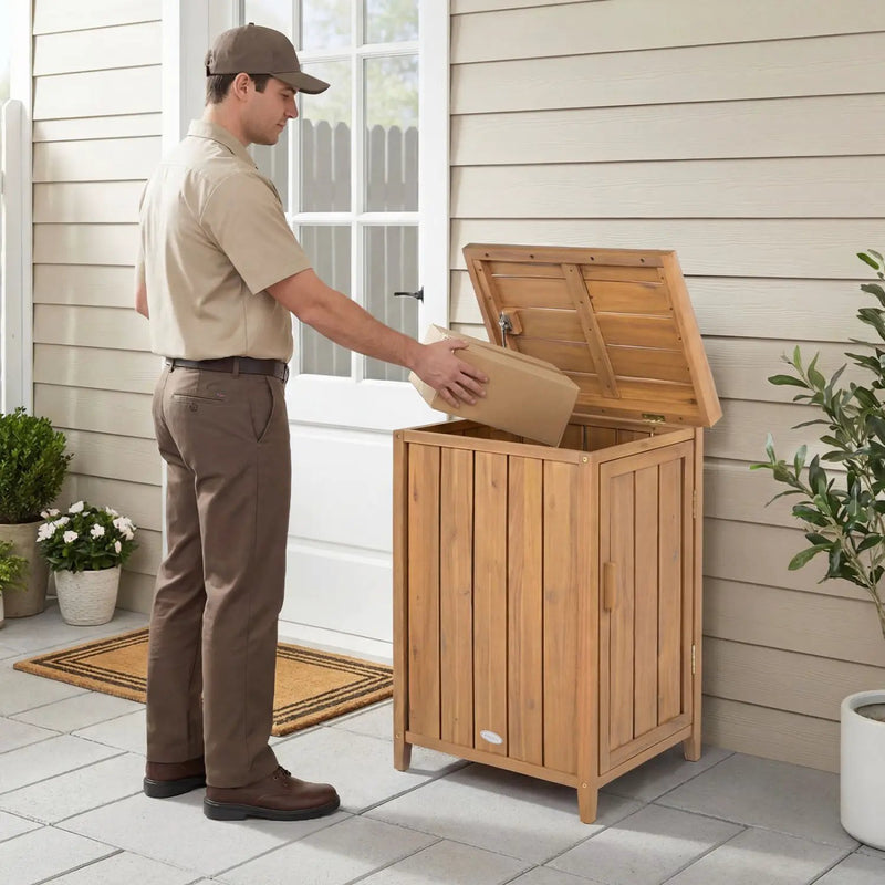 Wood Package Delivery Box with Openable Lid and Removable Shelf for Garden by DirectDeals