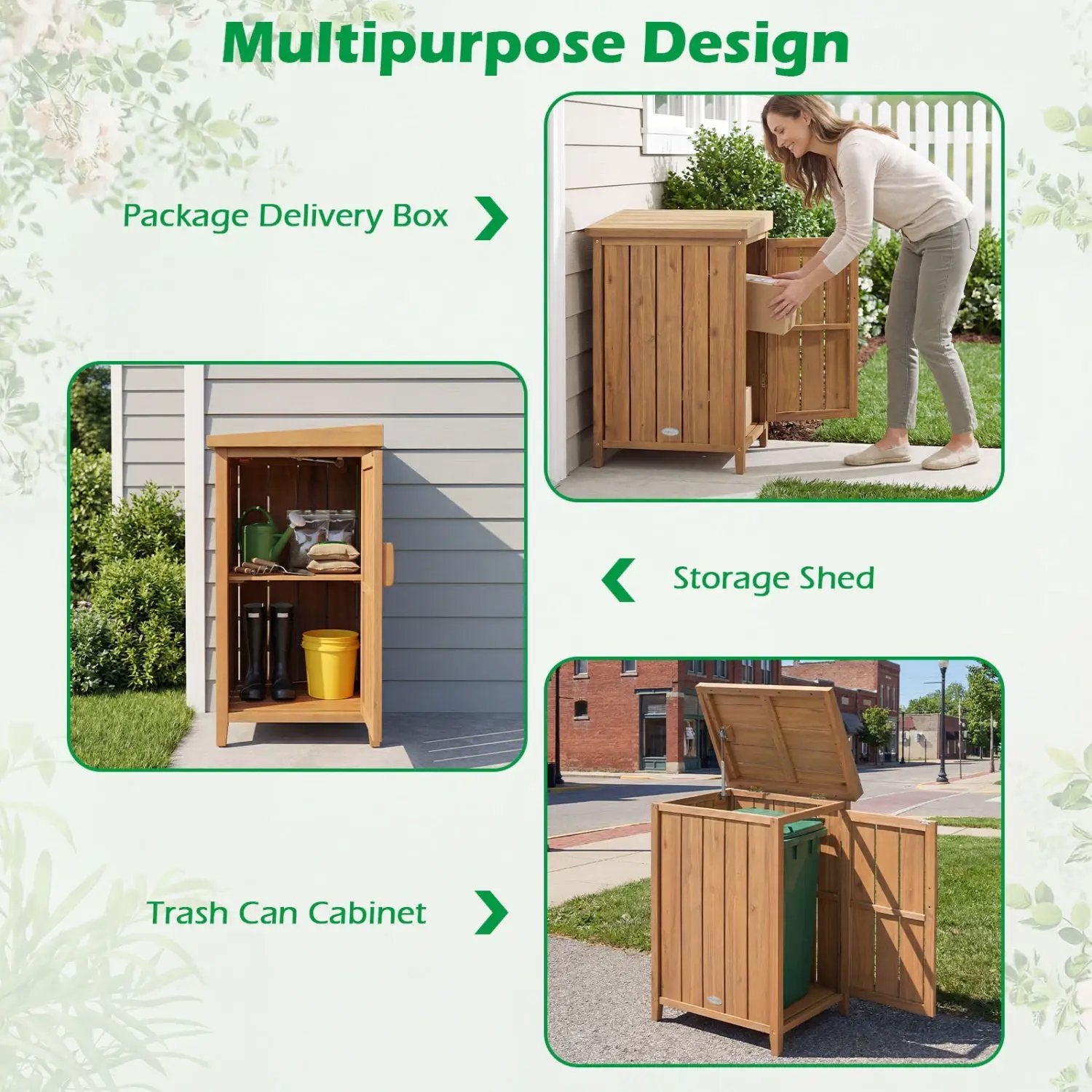 Wood Package Delivery Box with Openable Lid and Removable Shelf for Garden by DirectDeals