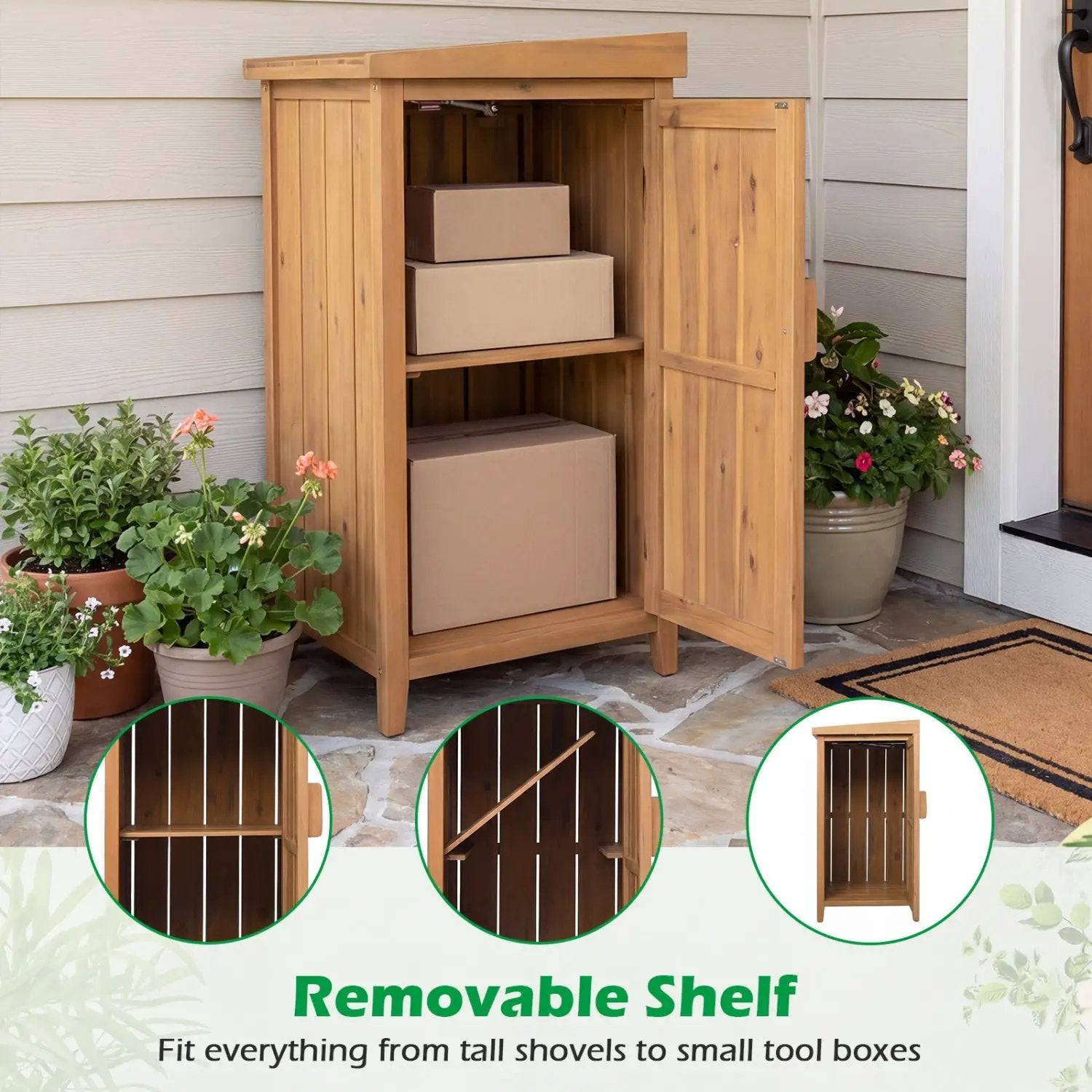 Wood Package Delivery Box with Openable Lid and Removable Shelf for Garden by DirectDeals