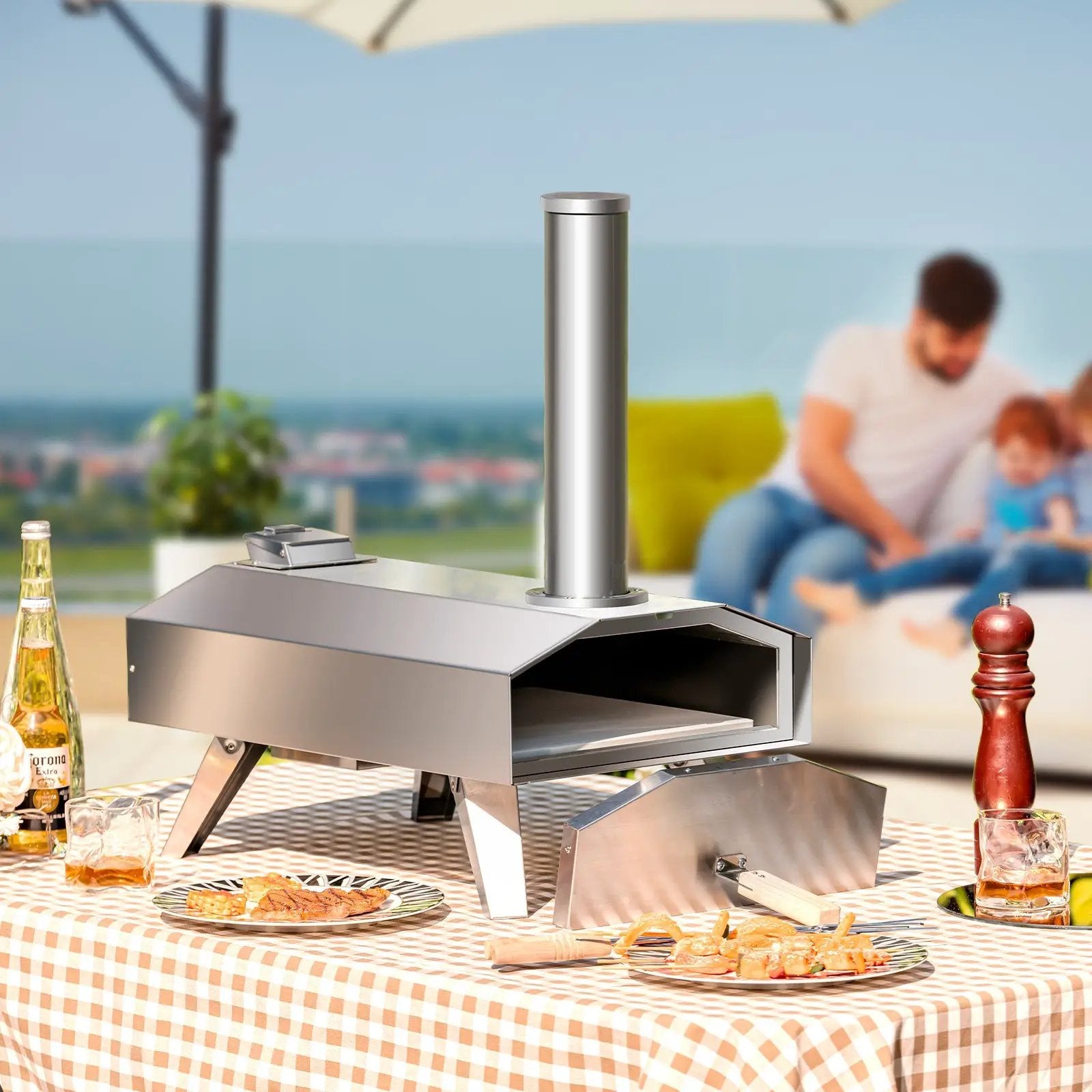 Portable Stainless Steel Outdoor Pizza Oven with 12 Inch Pizza Stone by DirectDeals
