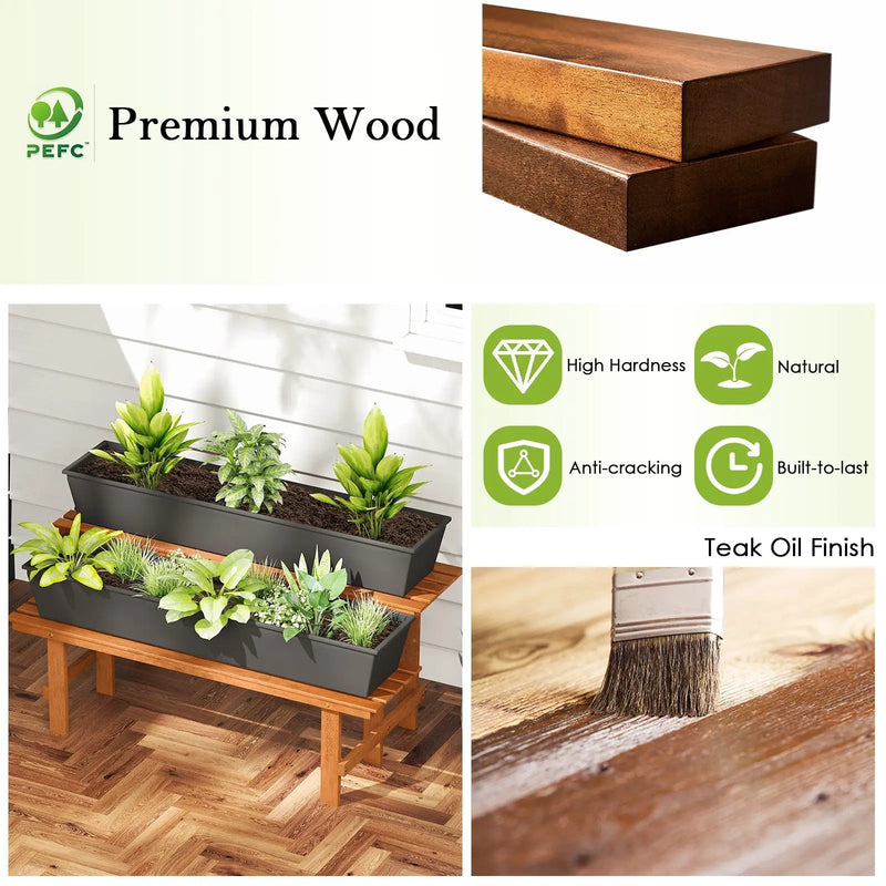 2-Tier Wood Plant Stand Ladder Plant Shelf for Indoor Outdoor by DirectDeals