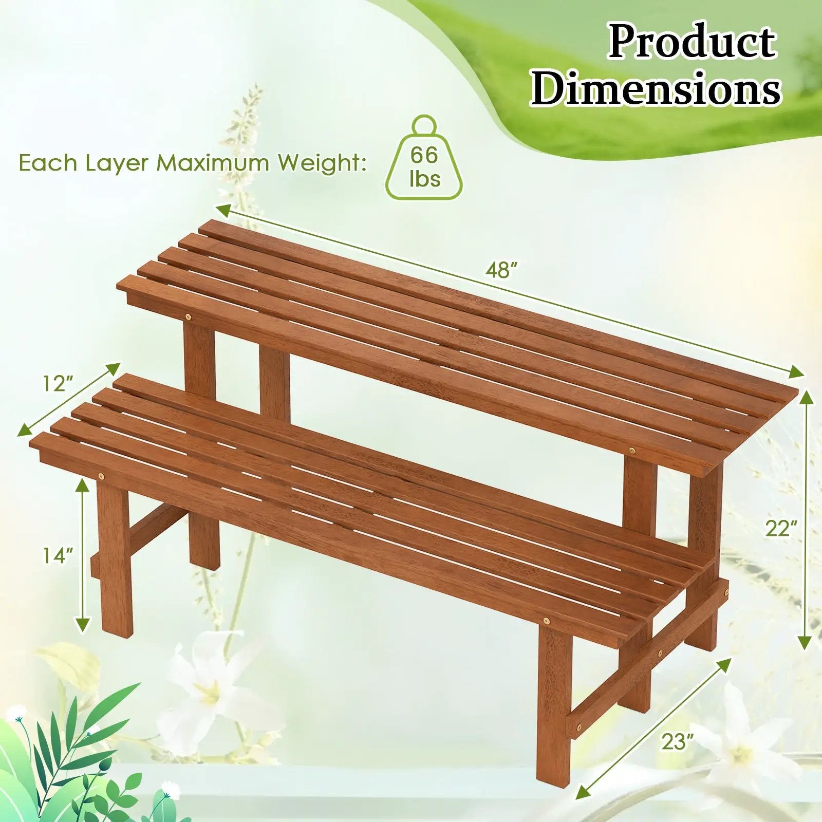 2-Tier Wood Plant Stand Ladder Plant Shelf for Indoor Outdoor by DirectDeals