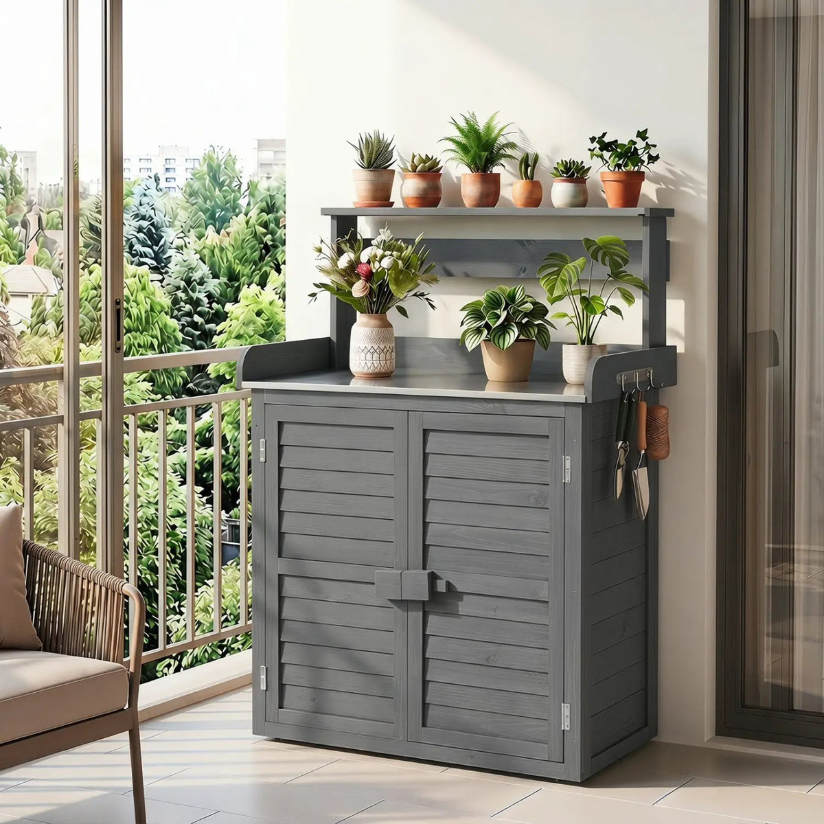 Wood Potting Bench with Stainless Steel Top and Storage by DirectDeals