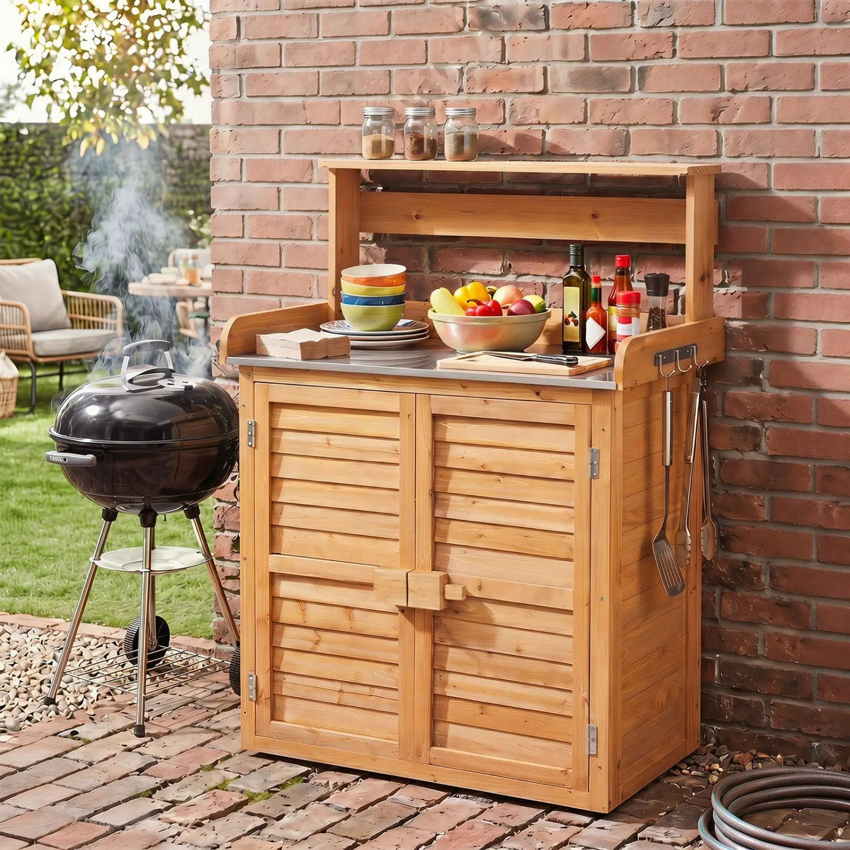 Wood Potting Bench with Stainless Steel Top and Storage by DirectDeals