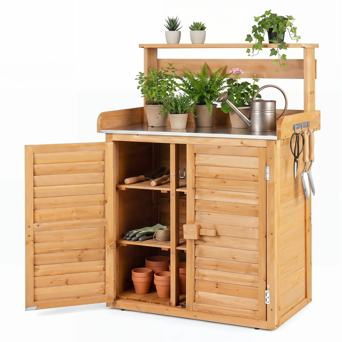 Wood Potting Bench with Stainless Steel Top and Storage by DirectDeals