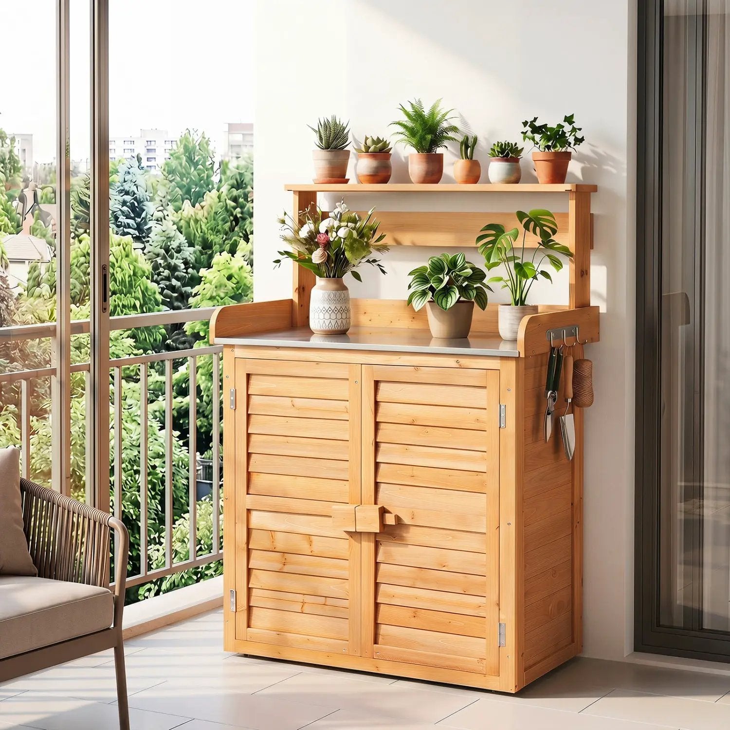 Wood Potting Bench with Stainless Steel Top and Storage by DirectDeals