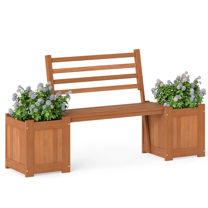 Wood Planter Box with Bench and Backrest for Garden Yard Balcony by DirectDeals