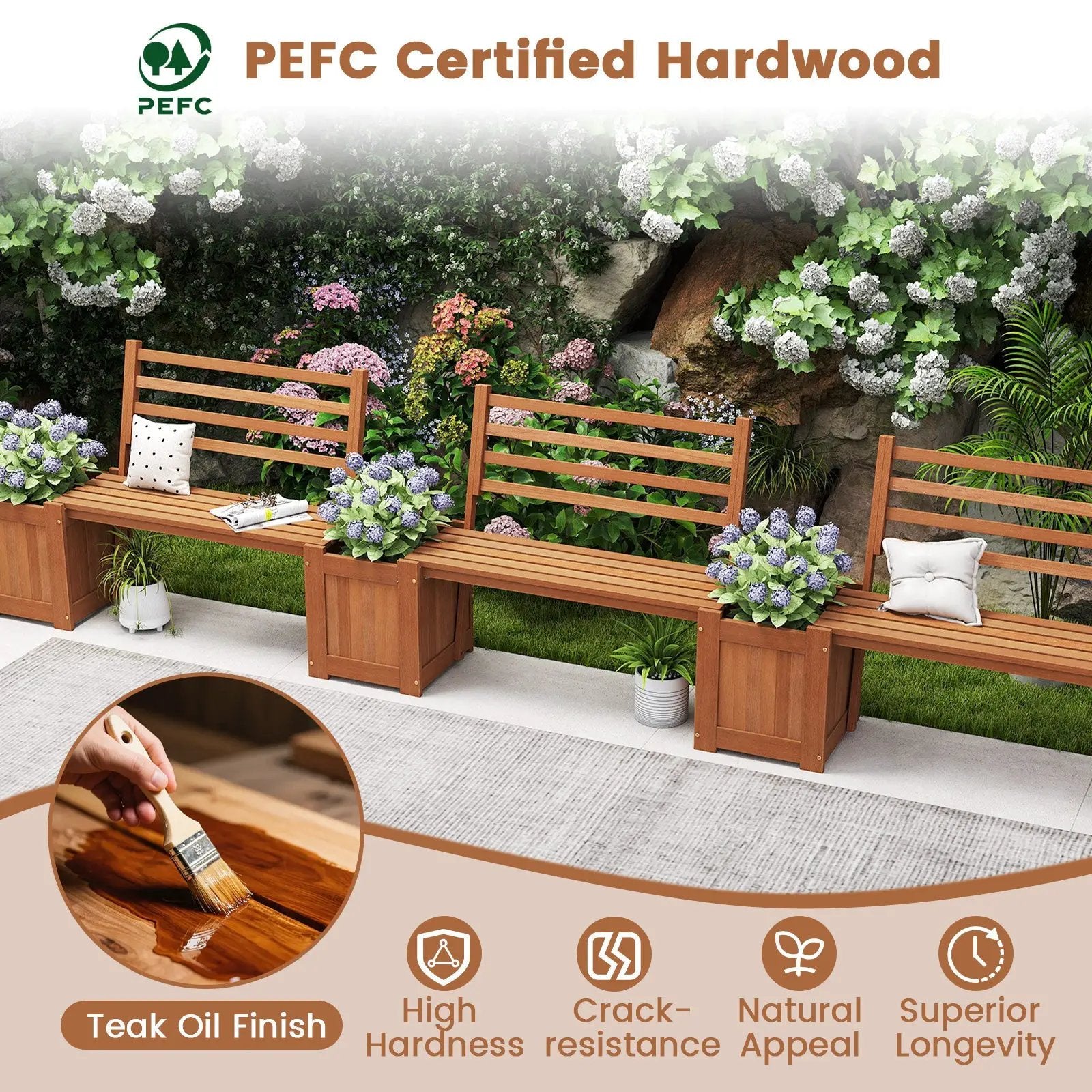 Wood Planter Box with Bench and Backrest for Garden Yard Balcony by DirectDeals