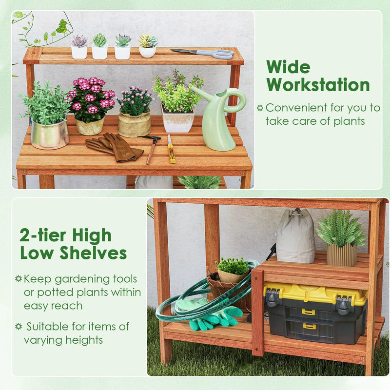 Outdoor Garden Potting Wood Planting Workstation with Open Shelves by DirectDeals