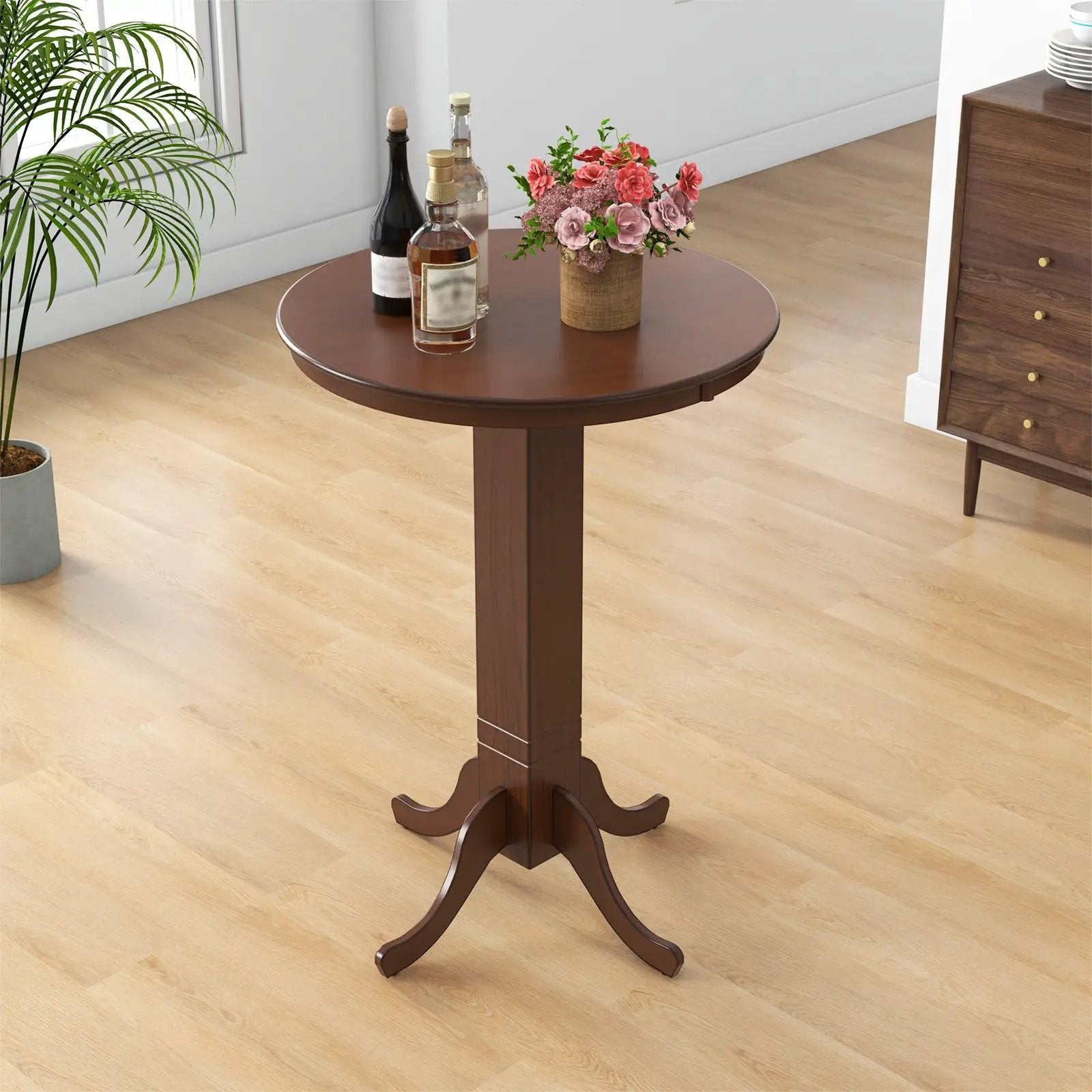 Wood Pub Round Dining Table with Pedestal Base by DirectDeals