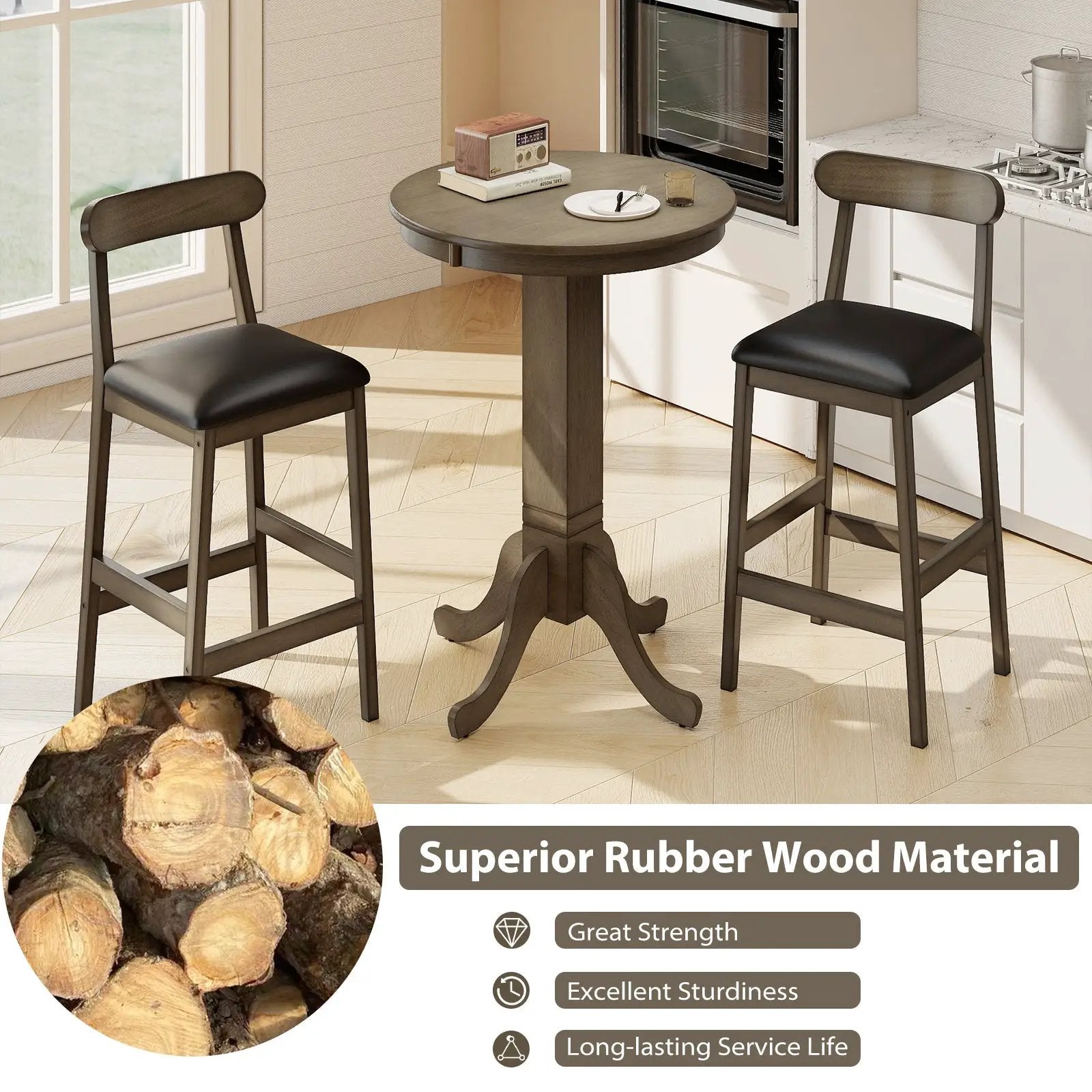Wood Pub Round Dining Table with Pedestal Base by DirectDeals