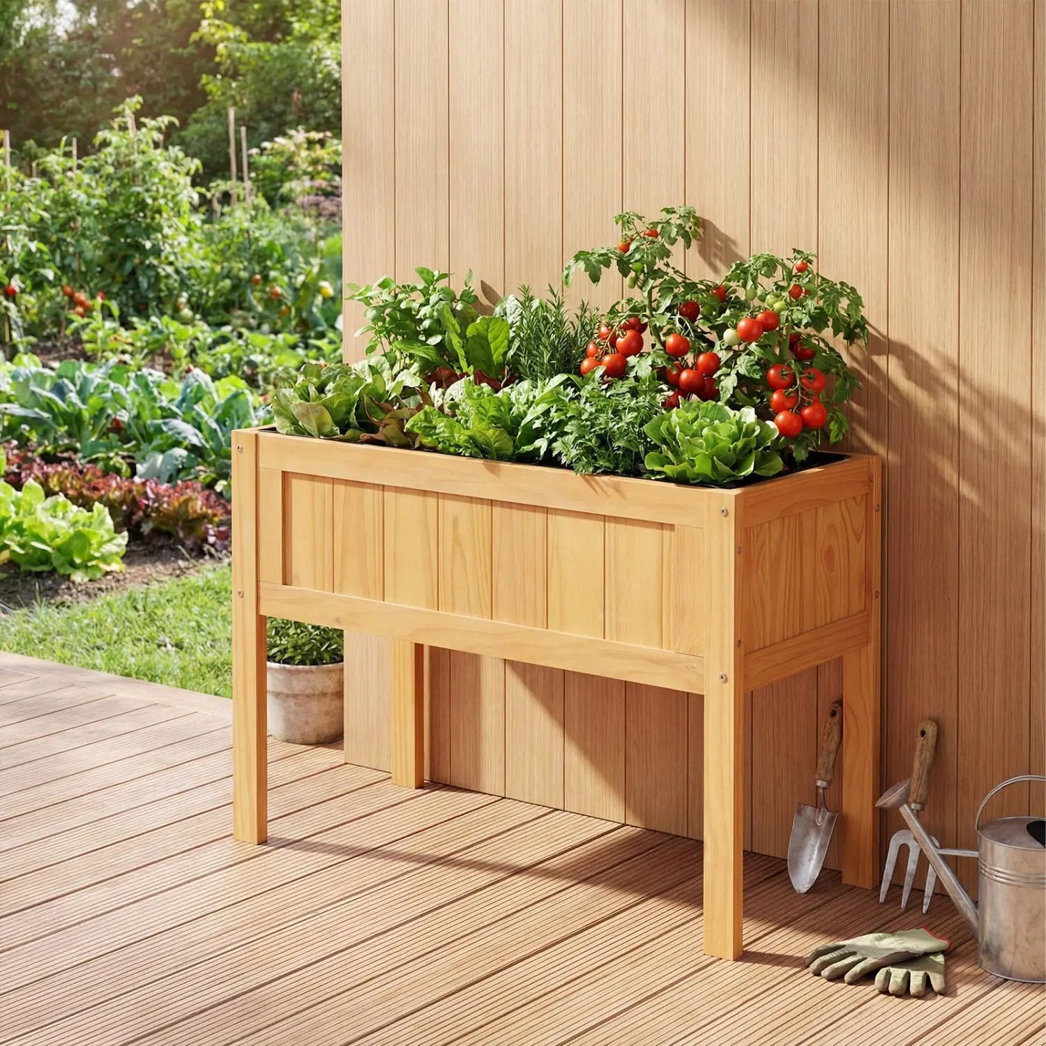 Wood Raised Garden Bed Elevated Planter Box with Bed Liner and Drainage Holes for Vegetables Flowers Herbs by DirectDeals