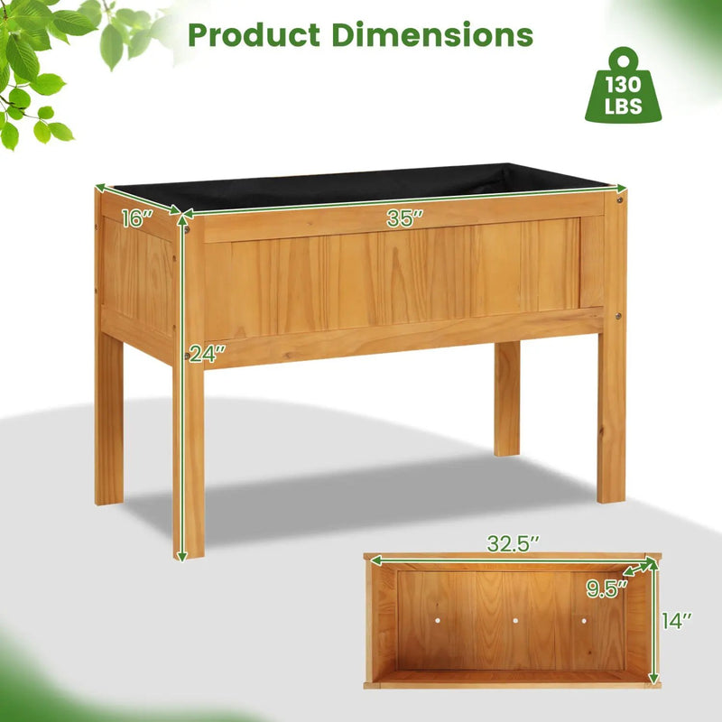 Wood Raised Garden Bed Elevated Planter Box with Bed Liner and Drainage Holes for Vegetables Flowers Herbs by DirectDeals