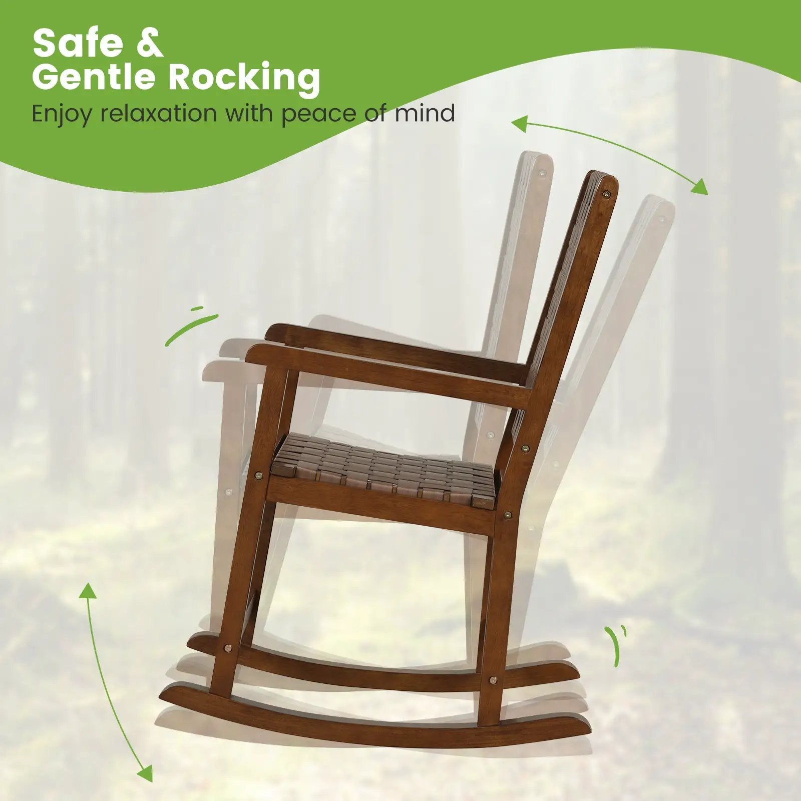 Patio Wood Rocking Chair with PU Seat and Rubber Wood Frame-Brown by DirectDeals