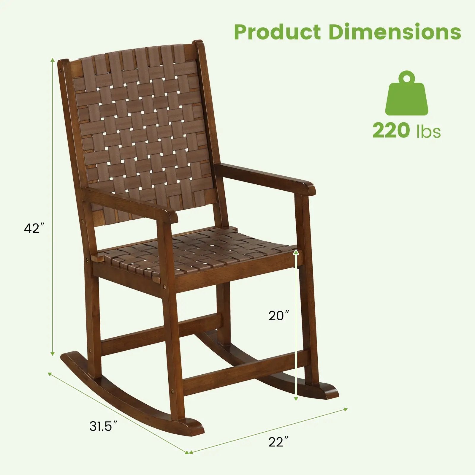 Patio Wood Rocking Chair with PU Seat and Rubber Wood Frame-Brown by DirectDeals