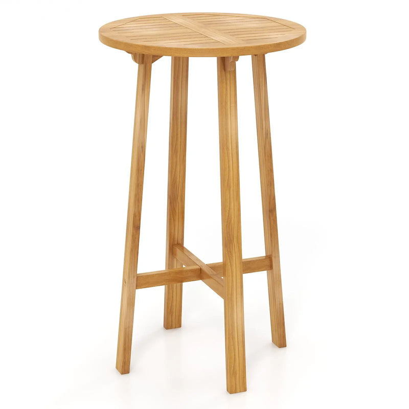 24 Inch Teak Wood Round Bar Table with Footrest for Indoors Outdoors by DirectDeals