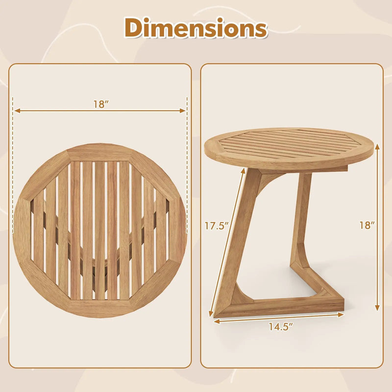 Teak Wood Side Table Round Sofa End Table with Slatted Tabletop by DirectDeals