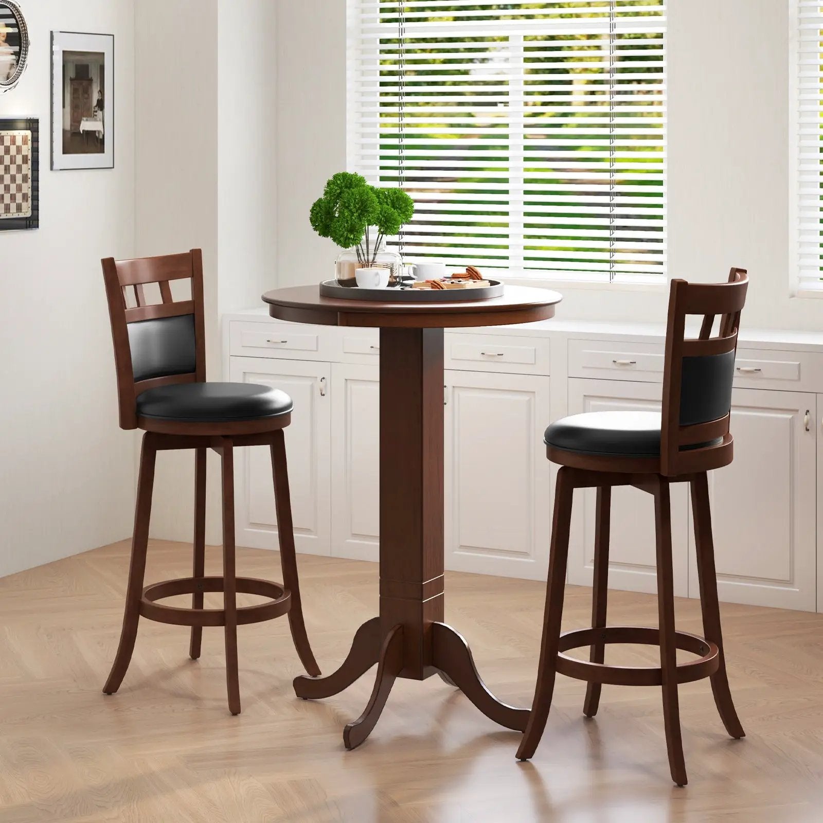 Wood Swivel Bar Stools Set of 2 with Faux Leather Upholstered Seat and Back-Brown by DirectDeals