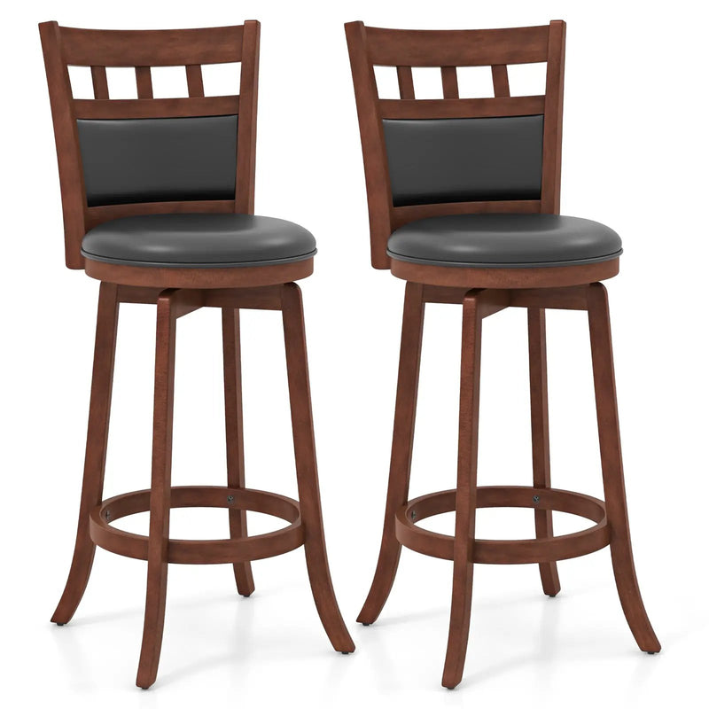 Wood Swivel Bar Stools Set of 2 with Faux Leather Upholstered Seat and Back-Brown by DirectDeals