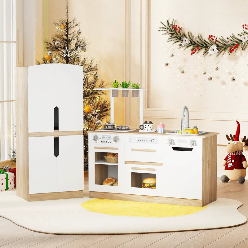 Wooden 2 Piece Kids Kitchen Playset with Fridge and Running Water by DirectDeals