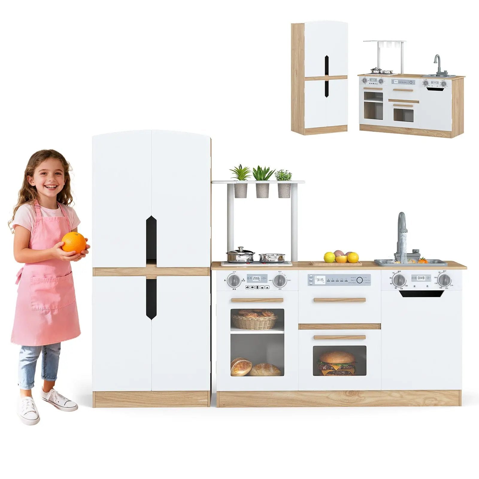 Wooden 2 Piece Kids Kitchen Playset with Fridge and Running Water by DirectDeals