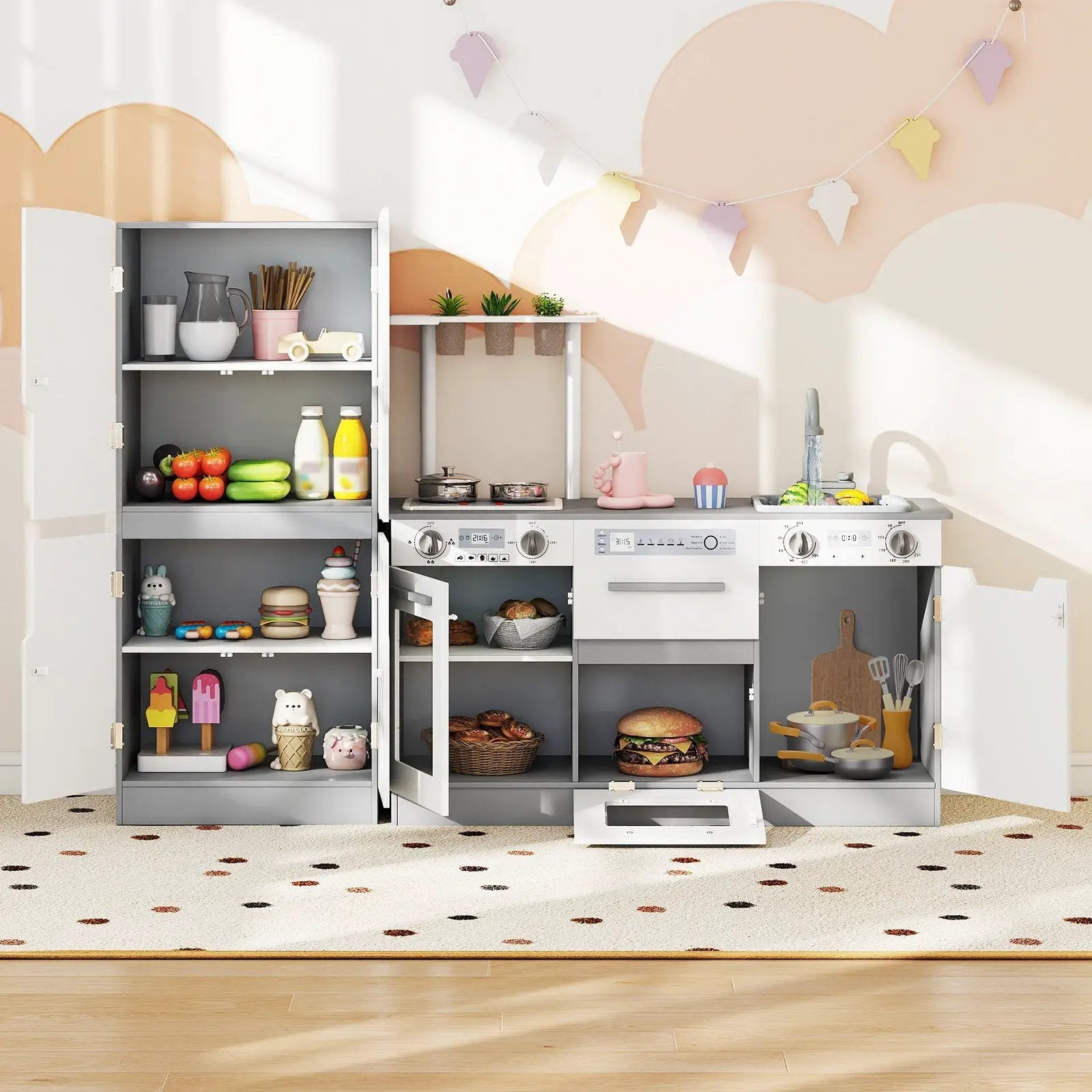 Wooden 2 Piece Kids Kitchen Playset with Fridge and Running Water by DirectDeals