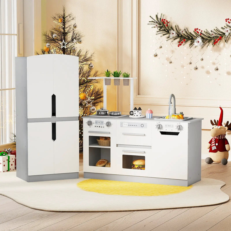 Wooden 2 Piece Kids Kitchen Playset with Fridge and Running Water by DirectDeals