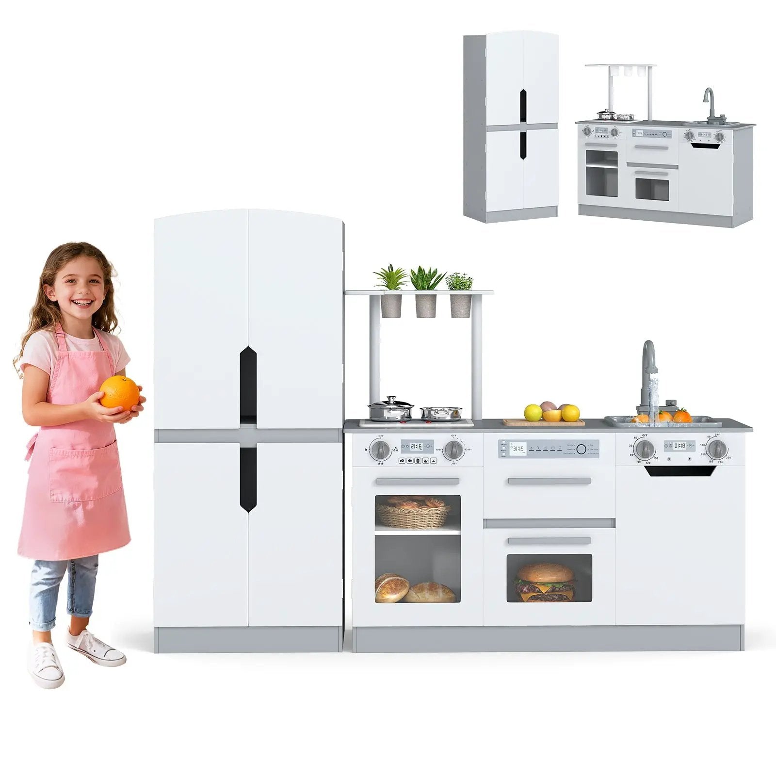 Wooden 2 Piece Kids Kitchen Playset with Fridge and Running Water by DirectDeals