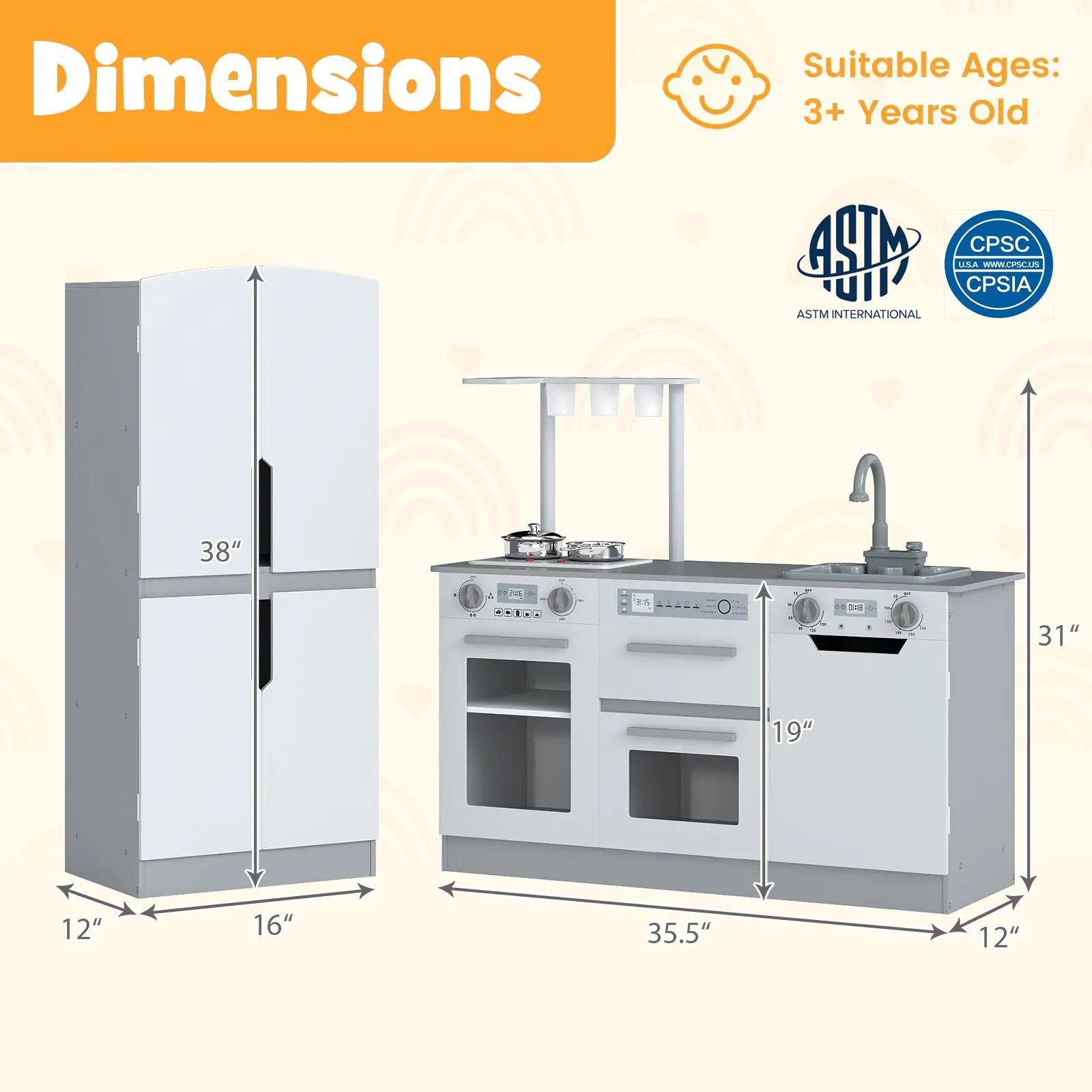 Wooden 2 Piece Kids Kitchen Playset with Fridge and Running Water by DirectDeals