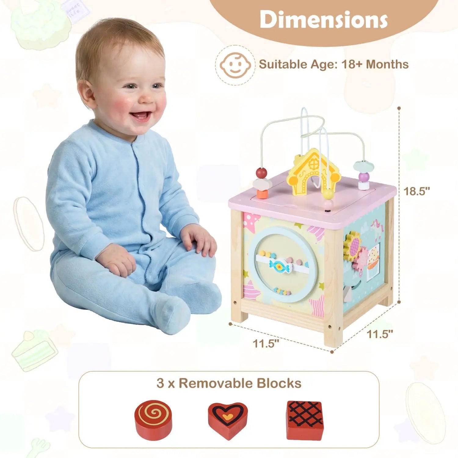 Wooden Activity Cube with Montessori Sensory Toys for Toddlers by DirectDeals