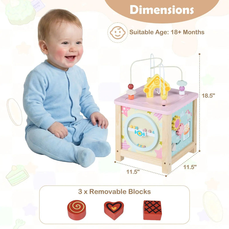 Wooden Activity Cube with Montessori Sensory Toys for Toddlers by DirectDeals