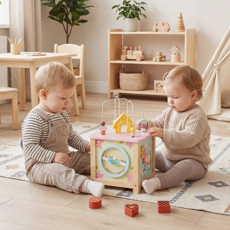 Wooden Activity Cube with Montessori Sensory Toys for Toddlers by DirectDeals