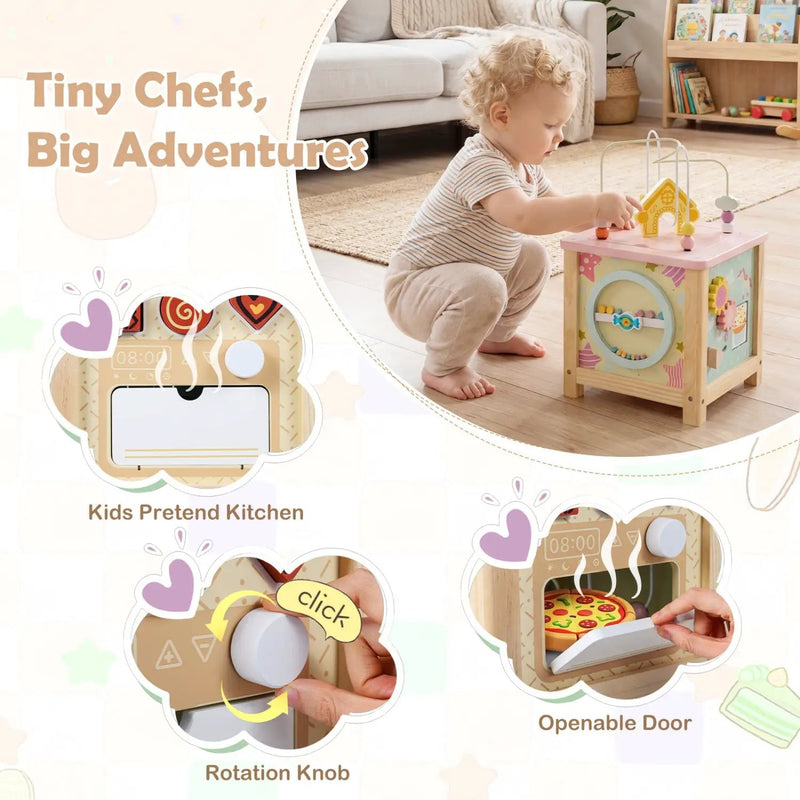 Wooden Activity Cube with Montessori Sensory Toys for Toddlers by DirectDeals