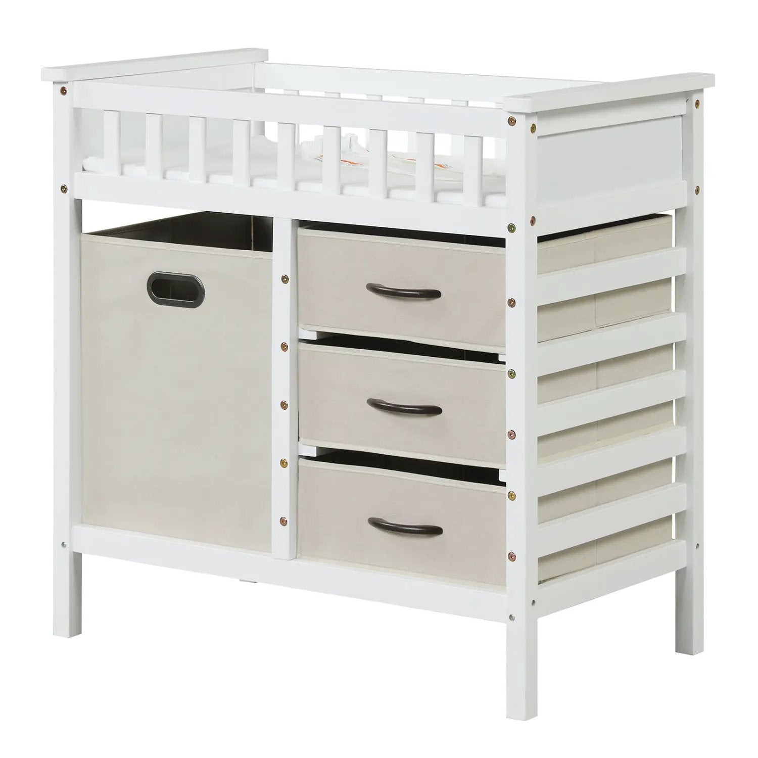 Wooden Baby Changing Table Diaper Changing Station with 3 Fabric Storage Drawers by DirectDeals