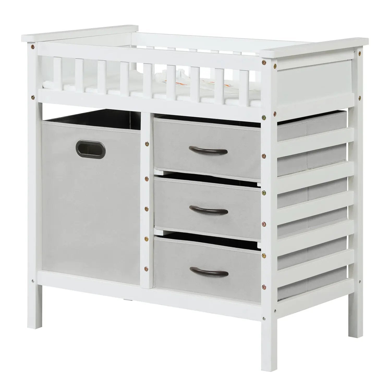 Wooden Baby Changing Table Diaper Changing Station with 3 Fabric Storage Drawers by DirectDeals