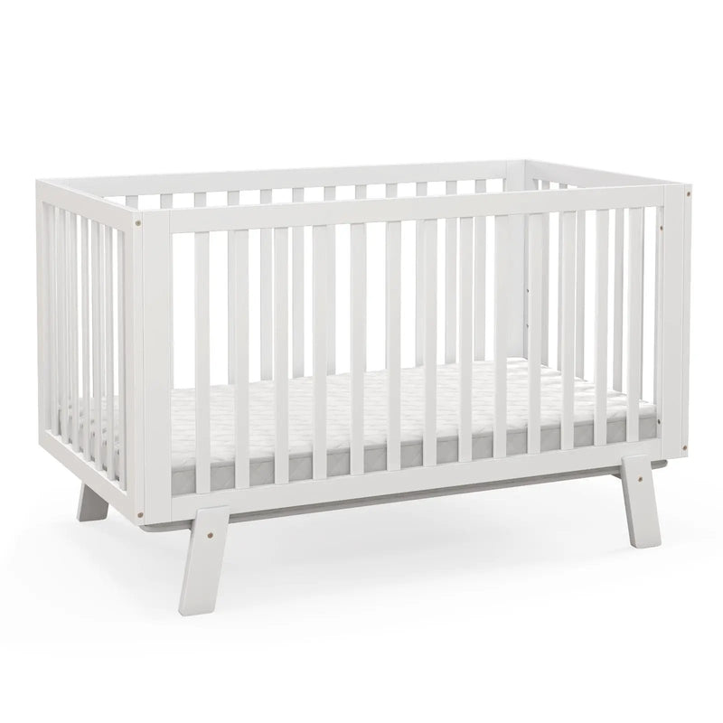 Rubber Wood Baby Crib with Adjustable Mattress Heights and Guardrails-White by DirectDeals