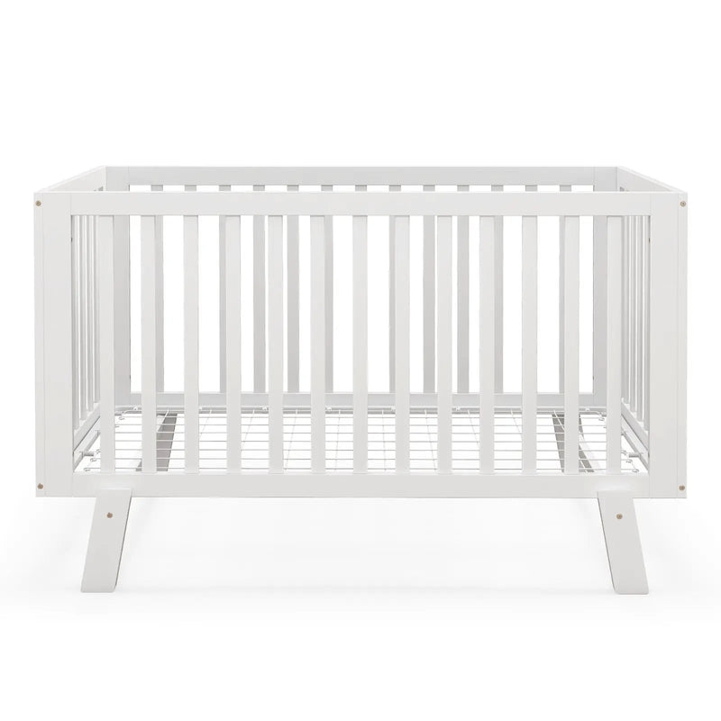 Rubber Wood Baby Crib with Adjustable Mattress Heights and Guardrails-White by DirectDeals