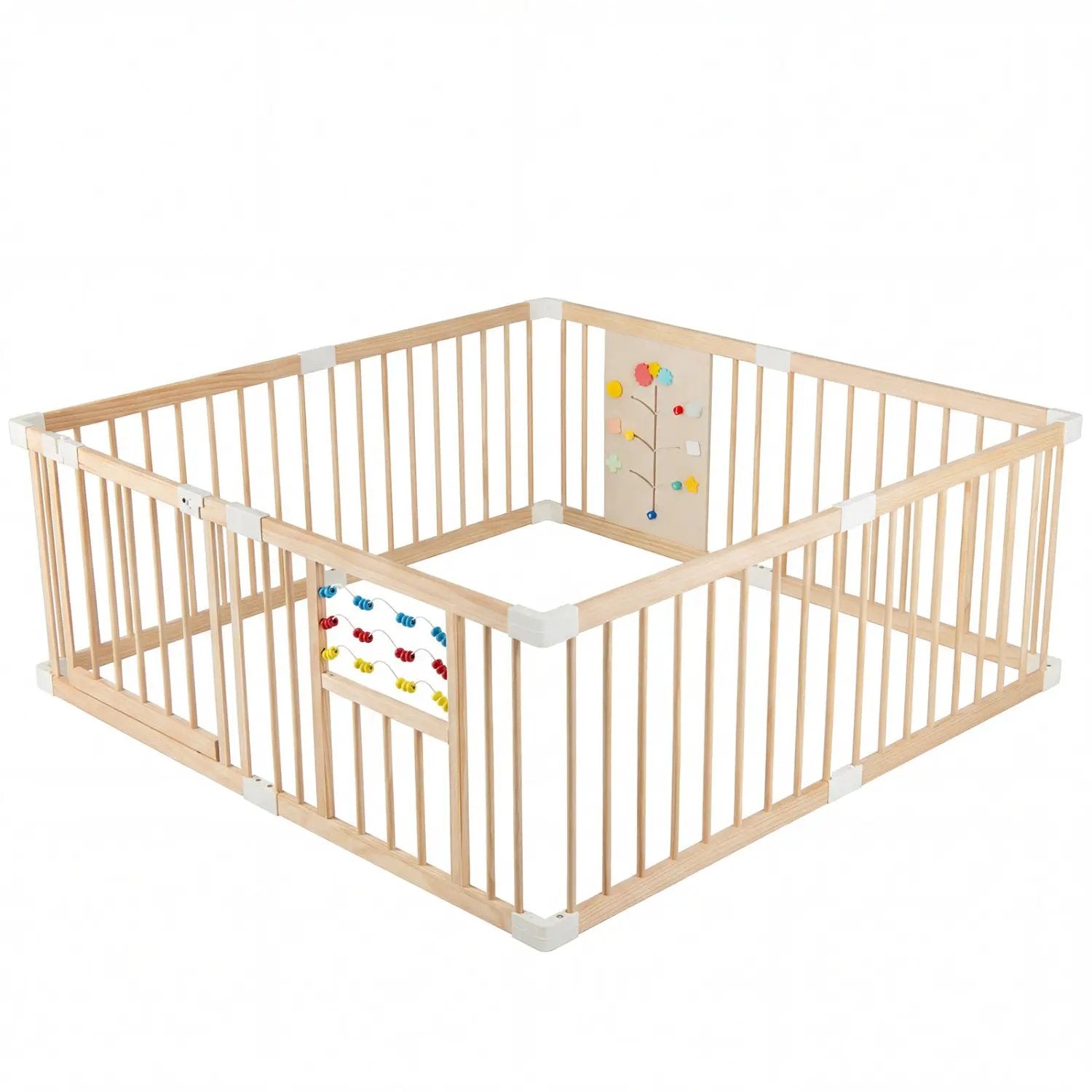 Wooden Baby Playpen Adjustable Large Play Yard for Infants-Natural by DirectDeals