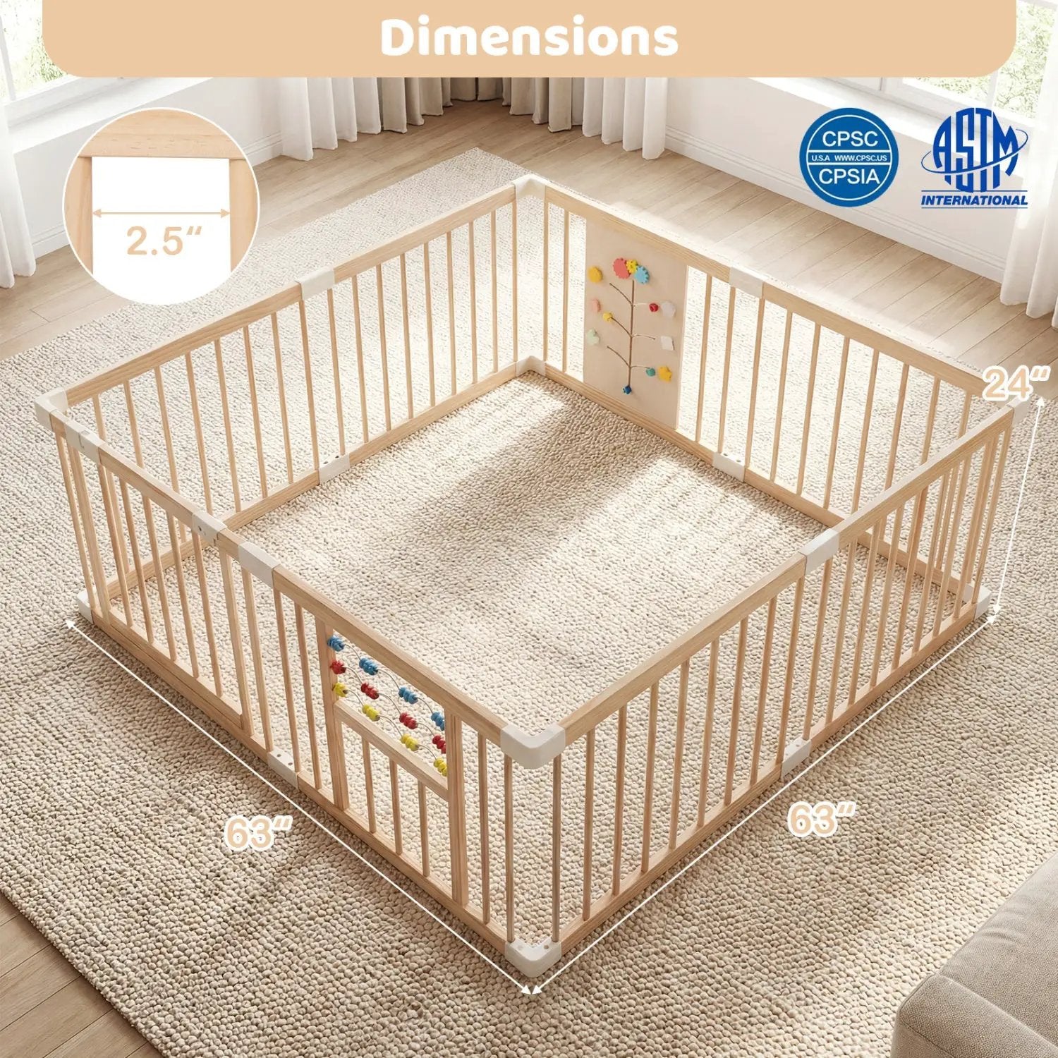 Wooden Baby Playpen Adjustable Large Play Yard for Infants-Natural by DirectDeals