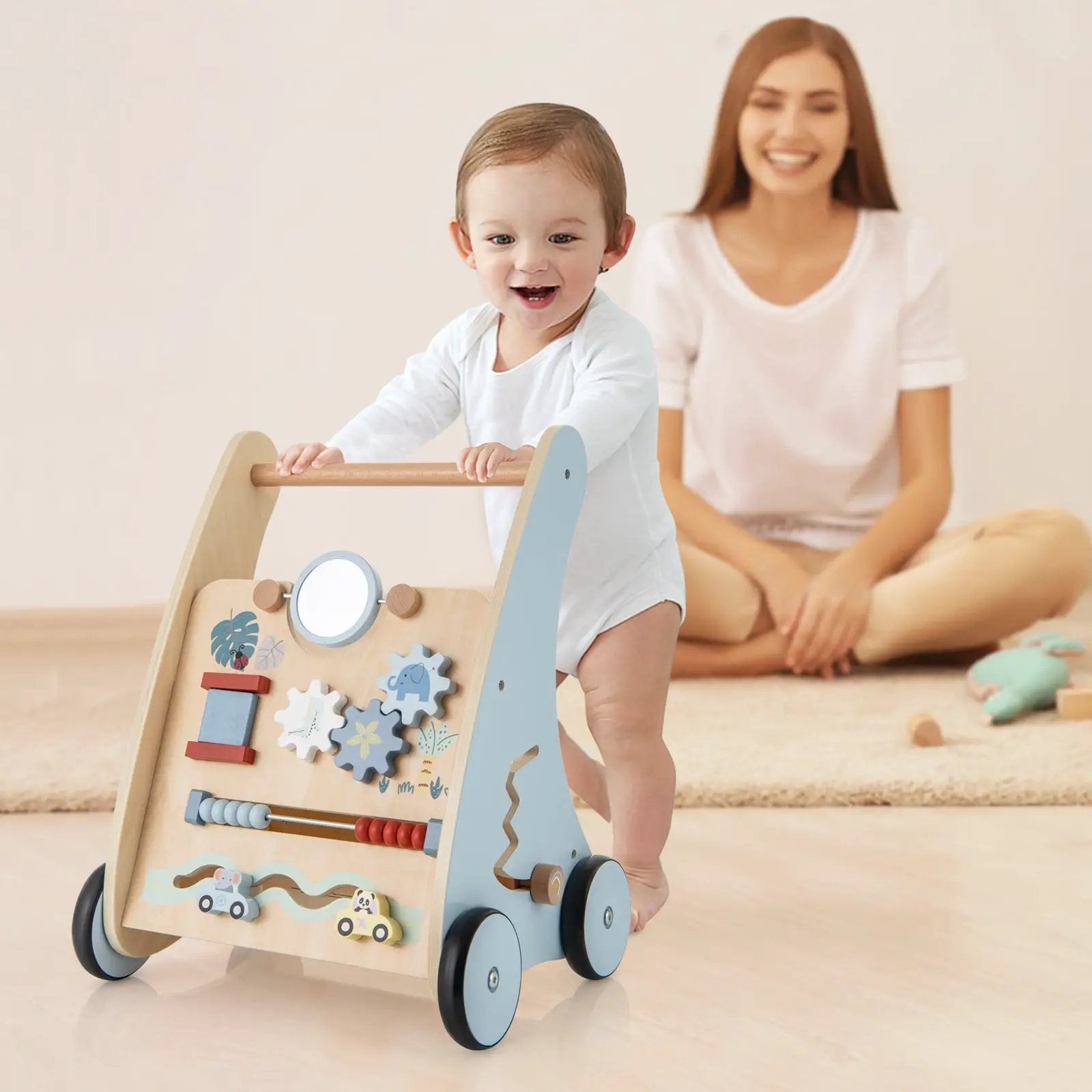 Wooden Baby Push and Pull Walker with Multi-Activity Learning Center by DirectDeals
