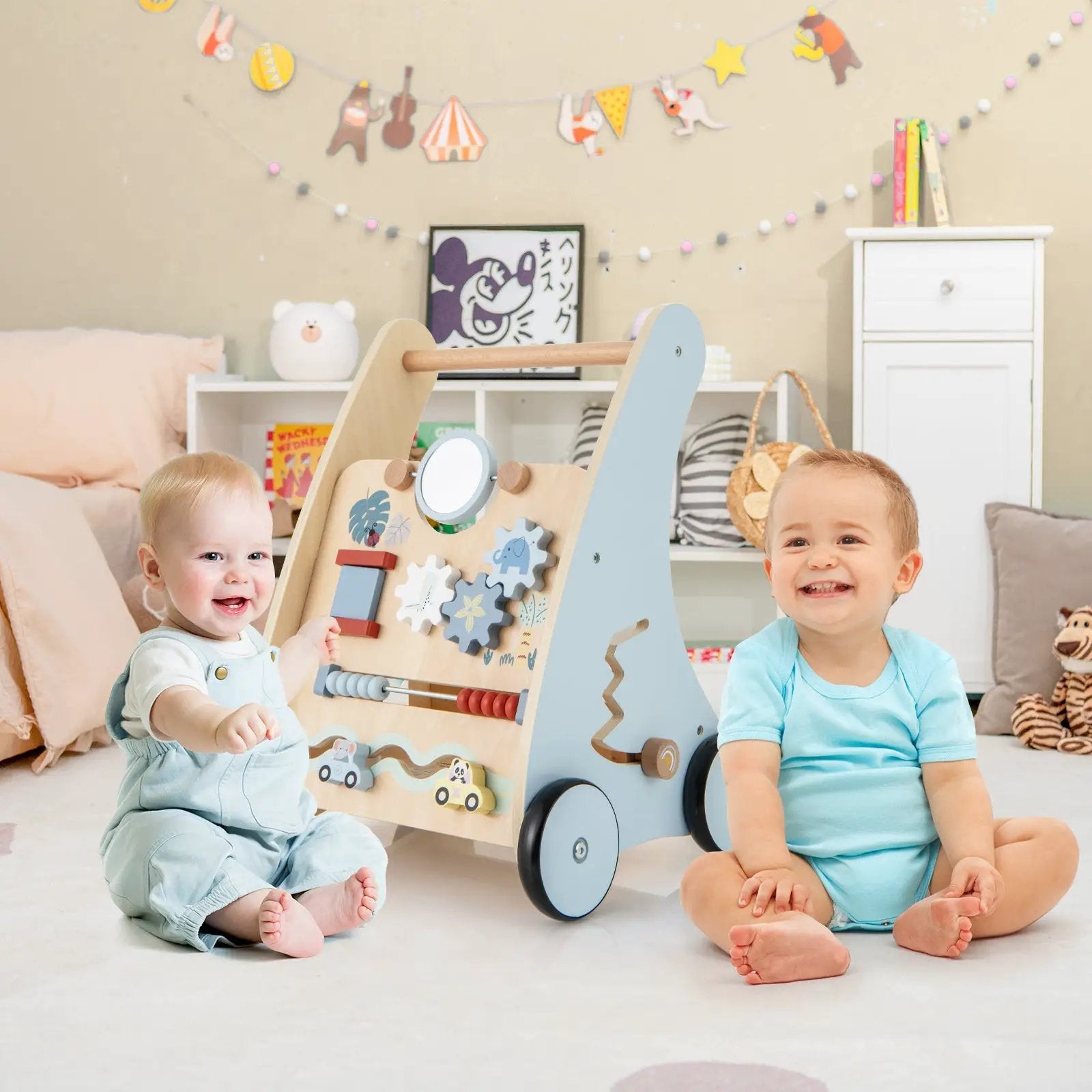 Wooden Baby Push and Pull Walker with Multi-Activity Learning Center by DirectDeals