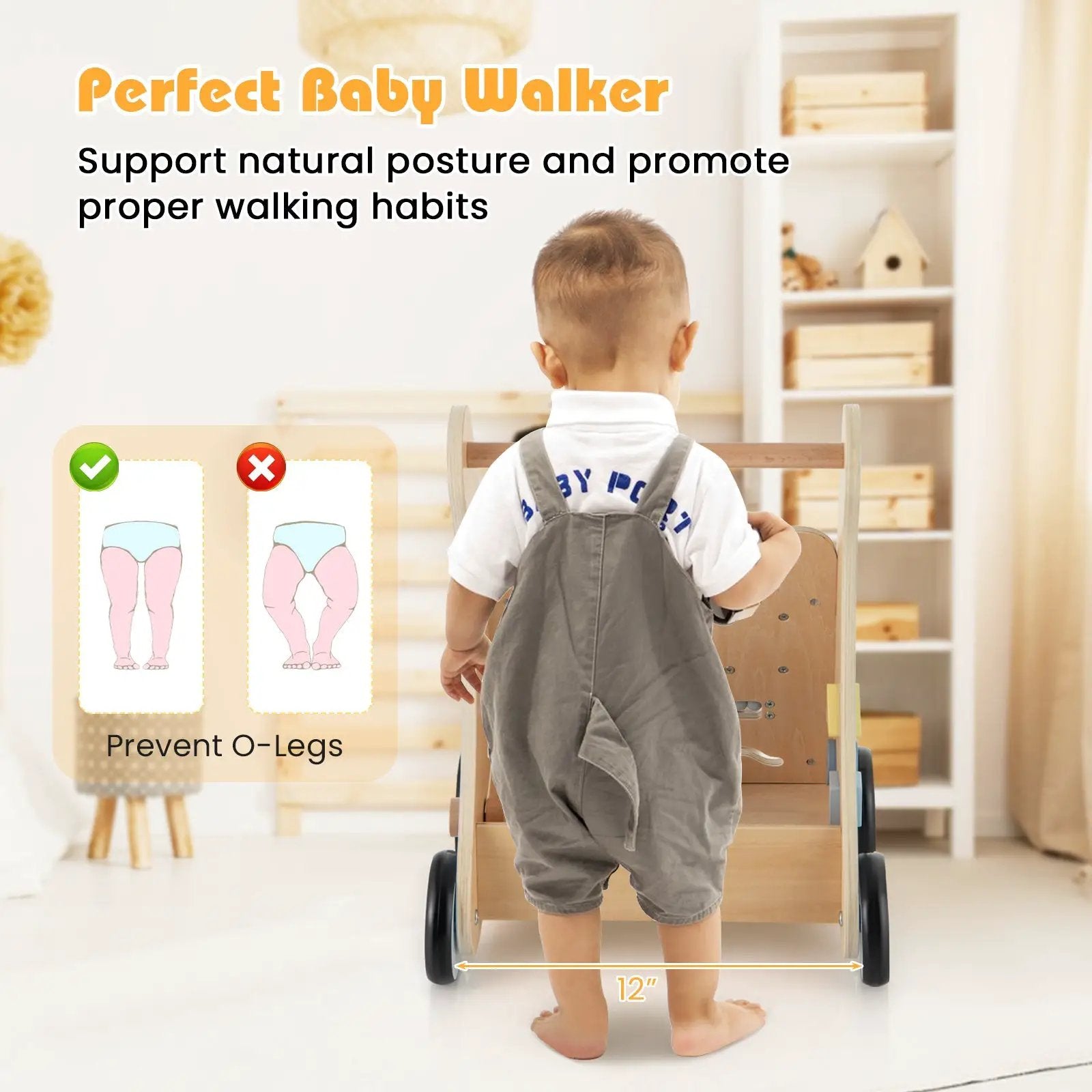 Wooden Baby Push and Pull Walker with Multi-Activity Learning Center by DirectDeals
